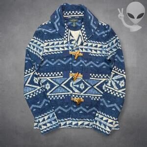 Lauren Ralph Lauren Cardigan Sweater Medium Blue Aztec Southwest Toggle Button